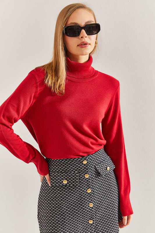 Bianco Lucci Women's Turtleneck Knitwear Sweater Red Women
