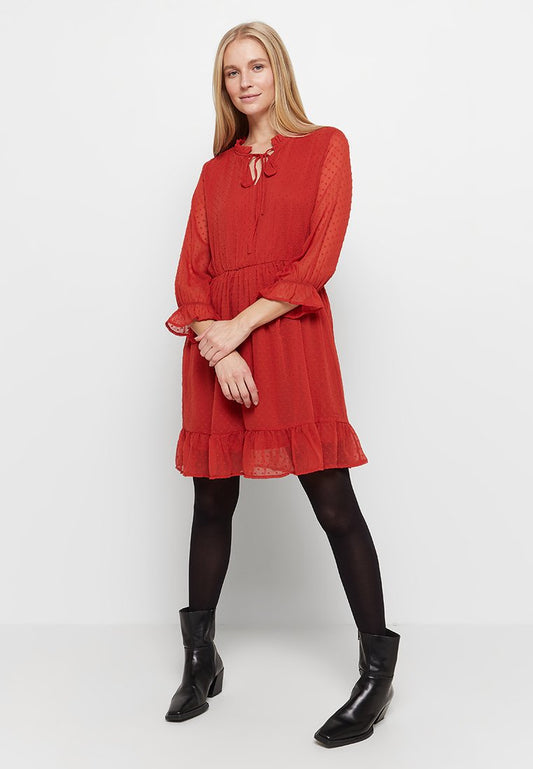 JDY VIONA 3/4 V NECK DRESS WVN LO Red (ZZO1TLC04-G00) Women