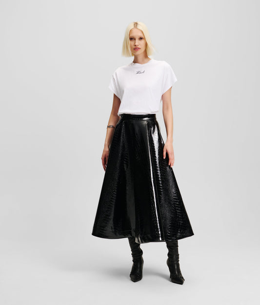 Karl Lagerfeld Faux Leather Croc A Line Skirt Black (246W1208999) Women