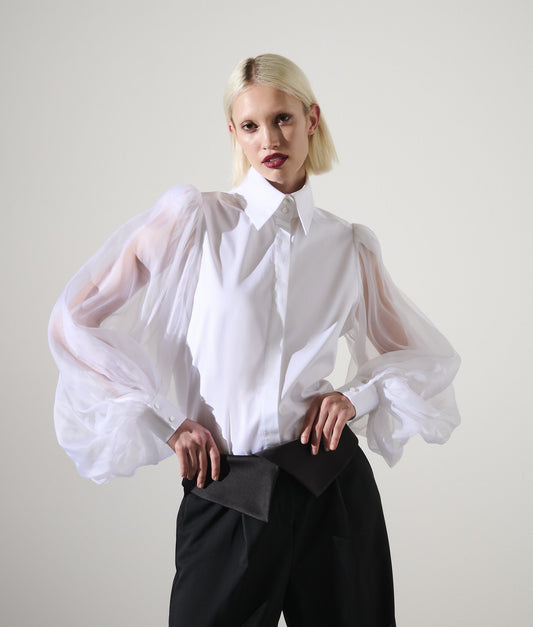 Karl Lagerfeld Voluminous Silk Sleeve Shirt White (246W1610100) Women