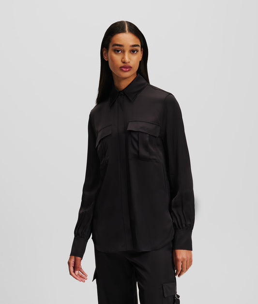 Karl Lagerfeld Satin Cargo Shirt Black (246W1614999) Women