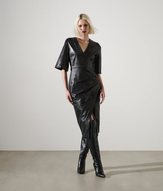 Karl Lagerfeld Leather Wrap Dress Black (246W1902999) Women