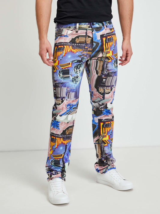 Diesel Brown And Blue Kras Patterned Straight Fit Jeans (259809VBE0213-3319603) Men