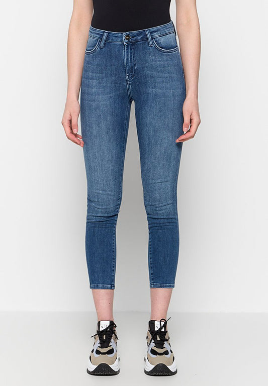 Rich & Royal High Waist Sustainable Cotton Satin Jean Blue (ZZO2F3S07-K00) Women
