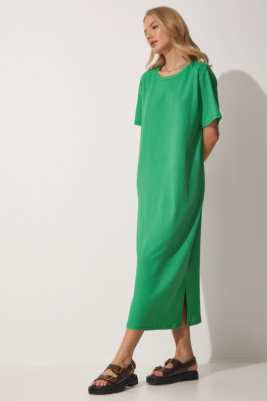 Happiness İstanbul Green Long Knitted Casual Dress Women