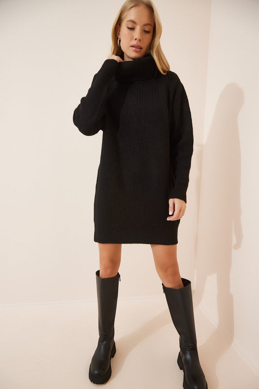 Happiness İstanbul Women's Black Turtleneck Mini Knitwear Dress Women