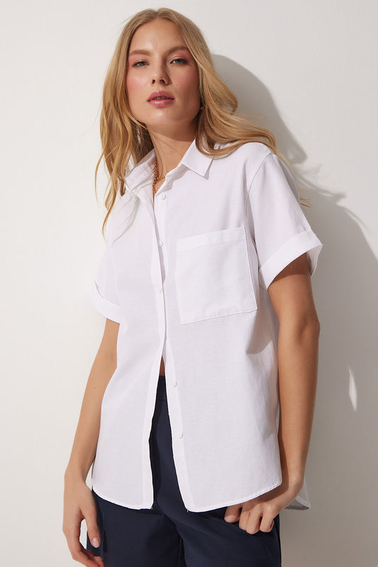Happiness İstanbul Short Sleeve Oxford Shirt White Women