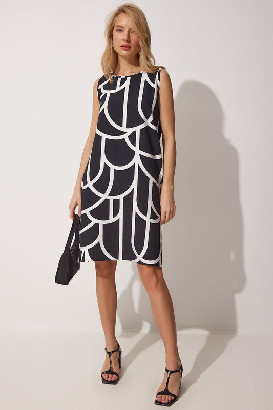 Happiness İstanbul Women's Black Patterned Summer A-Line Dress Women
