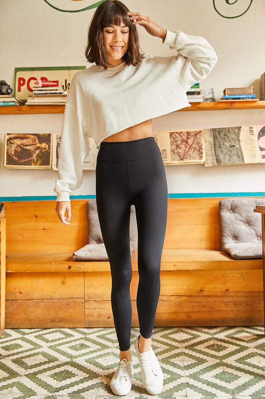 Olalook Women's Black High Waist Ribbed Tights Women