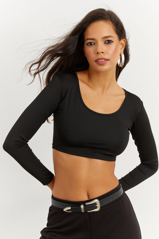 Cool & Sexy Women's Black Crop Blouse Women