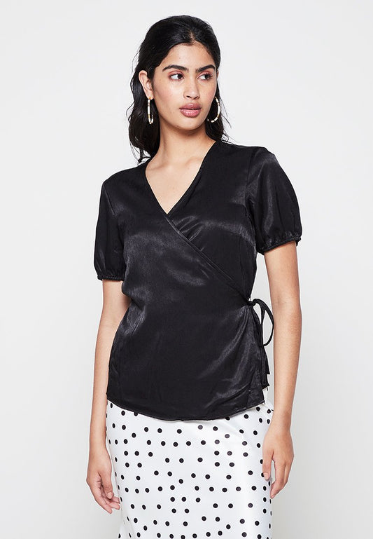 VILA VIKUAL S/S WRAP TOP/KA Black (ZZO1K9V11-Q00) Women