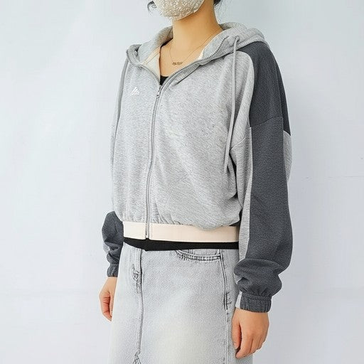 Adidas Colorblock Zip-Up Hoodie Grey (HZ9668-GREY), Women