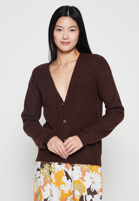 Pieces CARDIGAN FEM KNIT PC73/PL24/EA3 Brown (ZZO1T1Q04-O00) Women