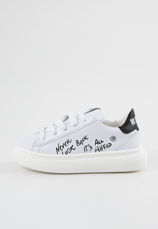 MSGM CONTRASTING PHRASE PRINT RUBBERISED LEATHER LACE-UP LOW SN White (ZZO2JFW09-A00) Kids