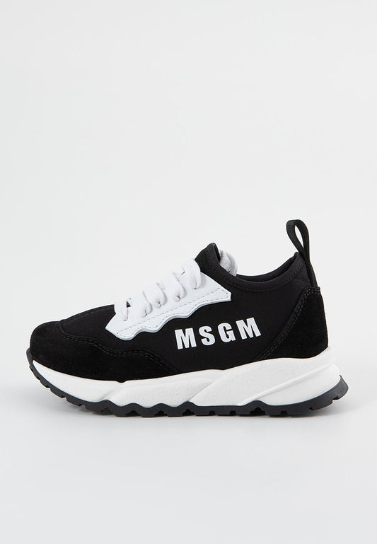MSGM CONTRASTING PRINTED LOGO NEOPRENE & LEATHER LACE-UP LOW SN Mottled Anthracite (ZZO2JFW03-Q00) Kids