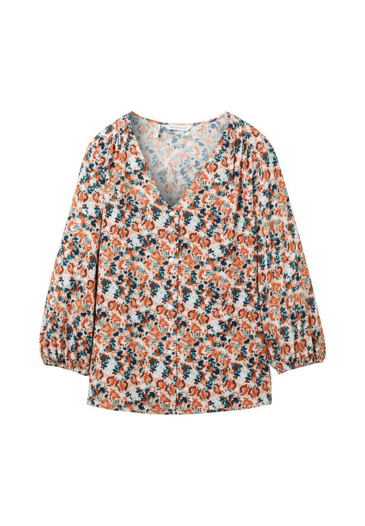 TOM TAILOR printed V neck blouse Multi-Coloured (TO221E157-T11) Women