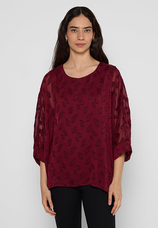 Apricot Leaf Burnout O/S Chiffon 3/4 Top Women
