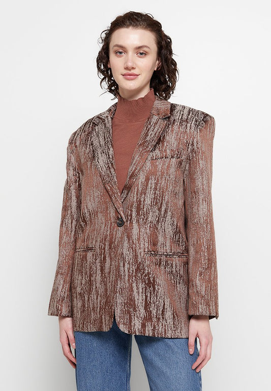 NA-KD Tailored Oversized Jacquard Blazer Brown (ZZO1T1EAD-O00) Women