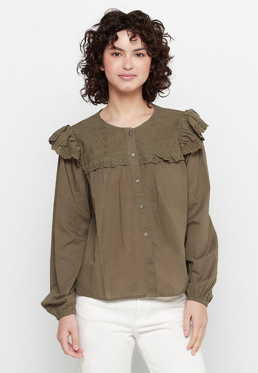 JDY MIE 3/4 EMBROIDERY FRILL SHIRT WVN LO (ZZO1W8V16) Women