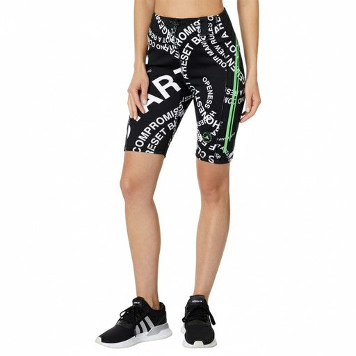 Adidas Text Print Bike Shorts Black White Green (HR4402-WHITE_BLACK), Women