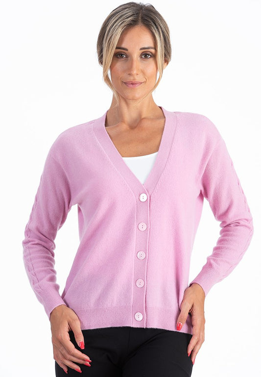 Dee Ocleppo Chunky V Neck Cardigan/ Cables along the Sleeves/Long Sleeve (ZZO1R9R12) Women