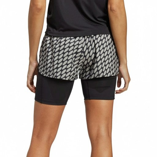 Adidas 2-in-1 Geometric Print Shorts Black White (IB9464-BROWN_BLACK), Women