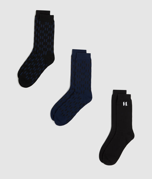 Karl Lagerfeld K/Monogram Logo Sock 3P Black Monogram-Blue (A4M470401HM) Men