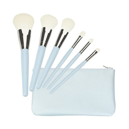 Mimo Bamboo Makeup Brush Set with Travel Size and Travel Bag Blue 6 Pieces