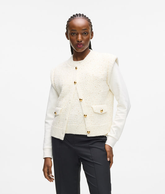 Karl Lagerfeld Boucle Knit Vest Cannoli Cream (B1W18003B09) Women