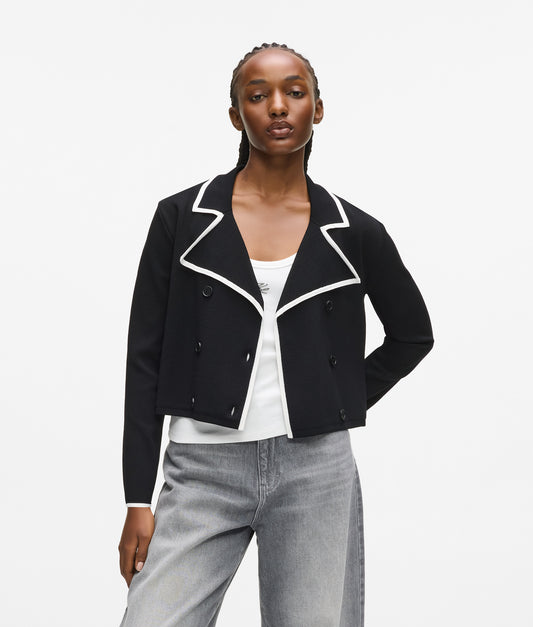 Karl Lagerfeld Contrast Knit Cardigan Black/White (B1W18004998) Women