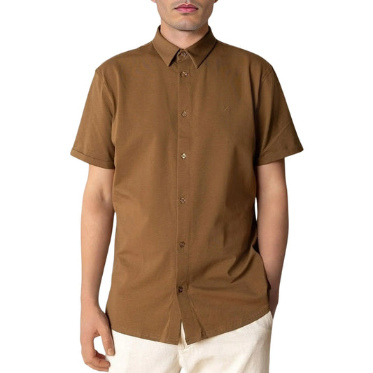 Clean Cut Copenhagen Clean Formal Stretch SS Classic Shirt (CC2588-BROWN) Men