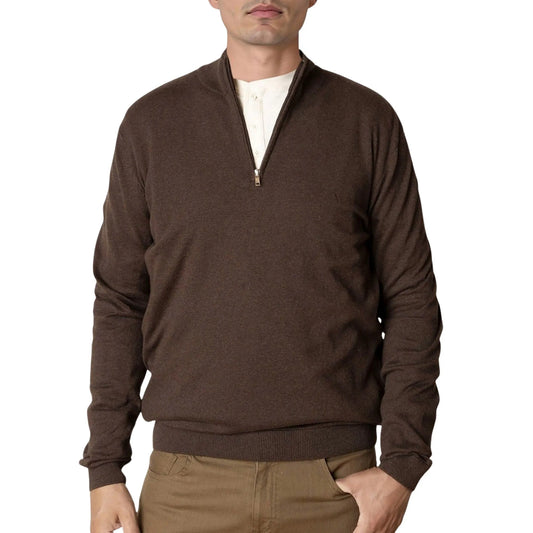 Clean Cut Copenhagen Claude Half Zip Knit Sweater (CC3390-BROWNMELANGE) Men