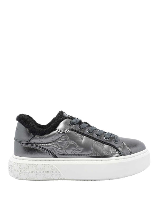 YOKO 21 - SNEAKER LAMINATED NAPPA/MONOGRAM NYLON/LINING FUR PEWTER Women