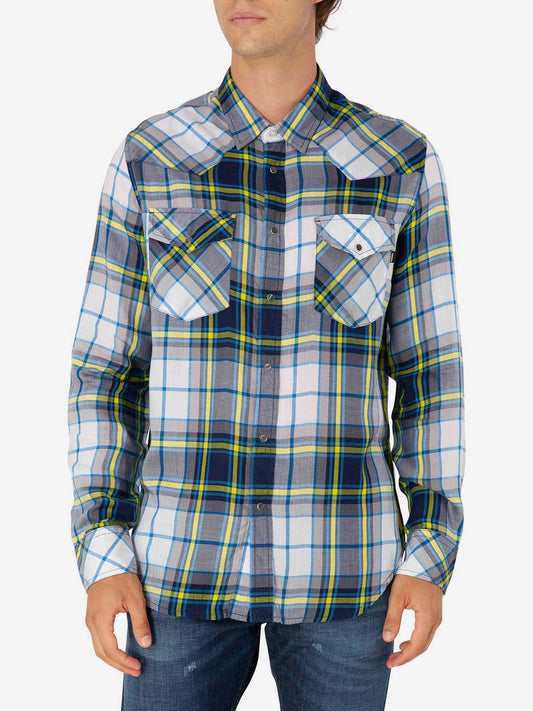 Diesel S-East-Long-F Navy Blue Plaid Shirt For (SUNICE-3134685) Men