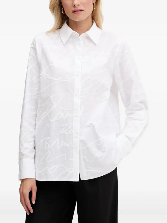 Karl Lagerfeld Embroidery Poplin Shirt White Embro Scribble Aop (A3W110212CR) Women