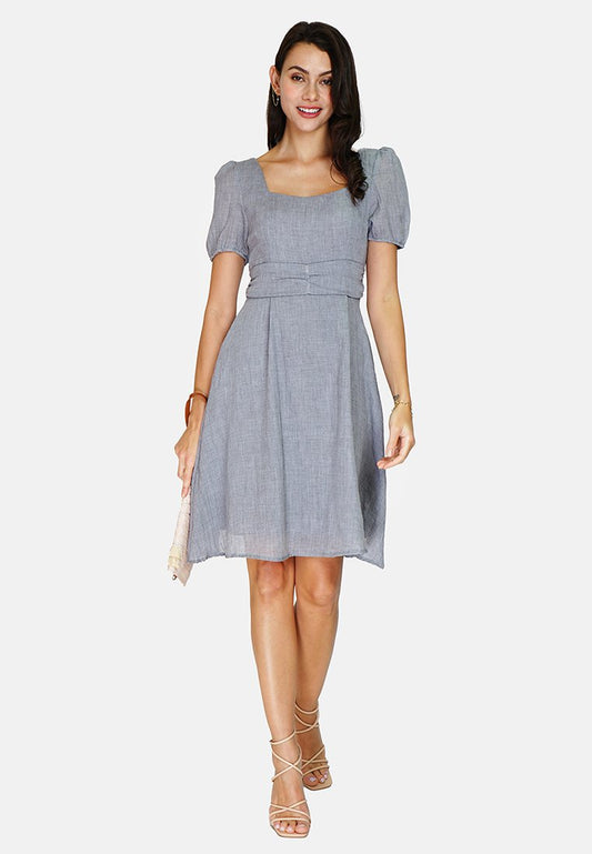 Le Jardin Du Lin Fancy babydoll dress with 3/4 sleeve waist Light Grey (ZZO2K3A08-C00) Women