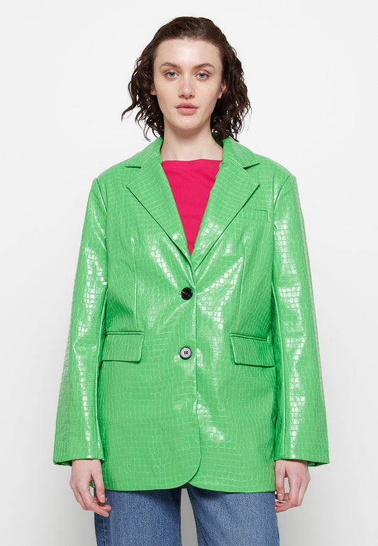 NA-KD Oversized Reptile Blazer-Green (ZZO1T1E34-M00) Women