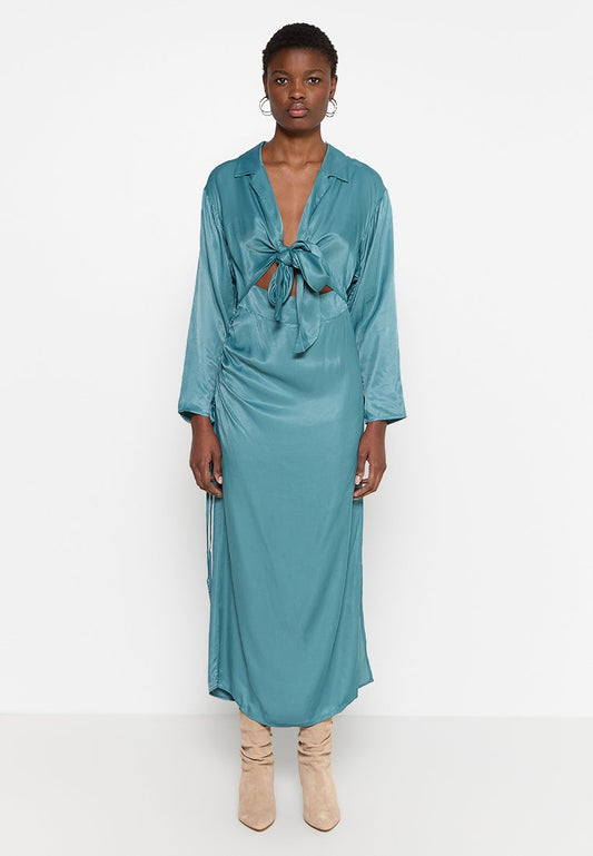 NA-KD Tie Front Maxi Dress Blue (ZZO1HHZ41-K00) Women