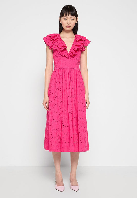WMD-MIRZA-Ruffle V Neck Midi Sundress Women
