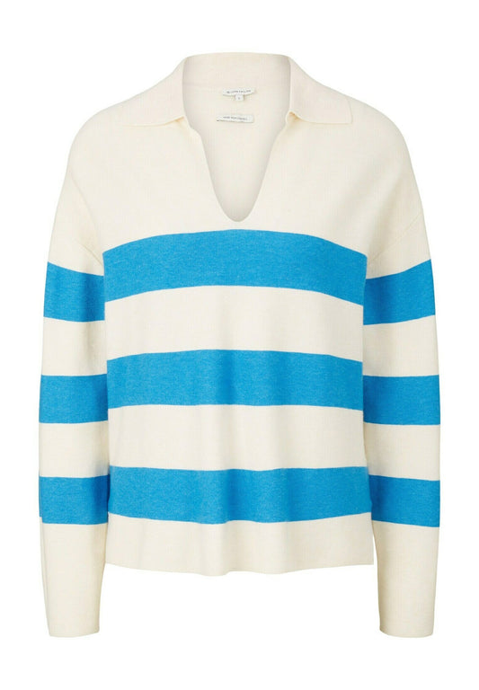 TOM TAILOR Knit striped collar Jumper Light Blue (TO221I0QD-K11) Women