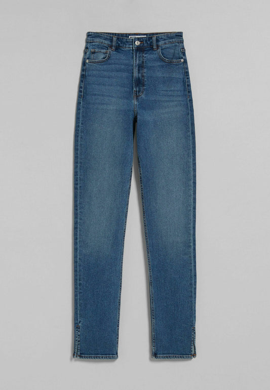 Bershka High waist skinny jeans with slit 00028335 Dark Blue (BEJ21N0CH-K12) Women