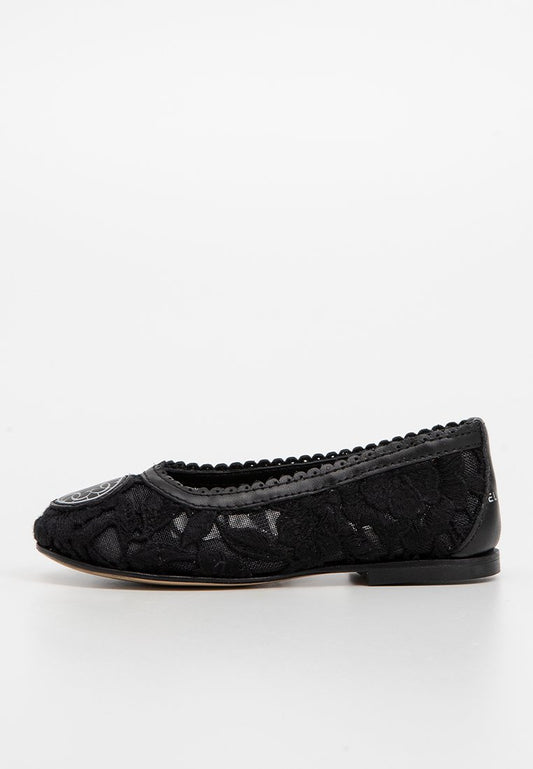 ELIE SAAB MACRAME AND LEATHER BALLET FLATS Black (ZZO2JFV03-Q00) Kids
