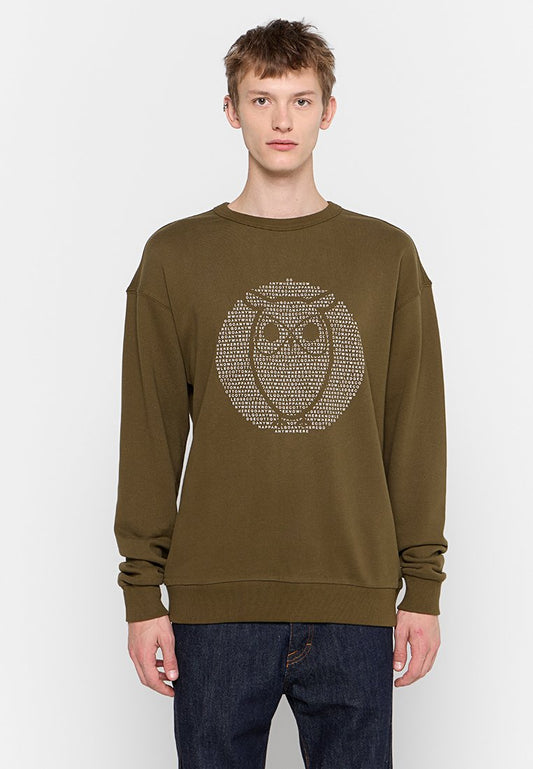 KnowledgeCotton Apparel Loose fit sweat with owl print GOTS/Vegan Khaki (ZZO2JPE09-N00) Men