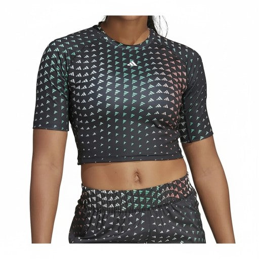Adidas Multi-Color Logo Print Crop Top Black (HR7785-BLACK), Women