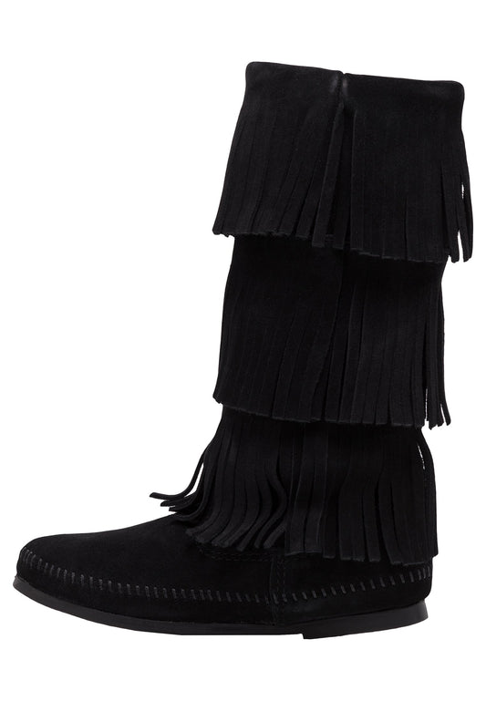 Minnetonka 3 Layer Fringe Boot Black (MI111A00I-Q11) Women