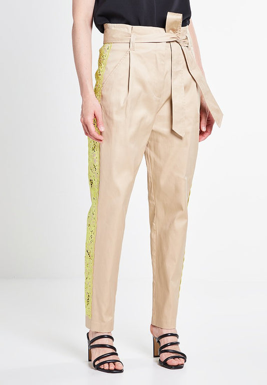 TWINSET PANTALONE IN COTONE RICAMATO CON CINTURA Sand (ZZO160Y14-B00) Women