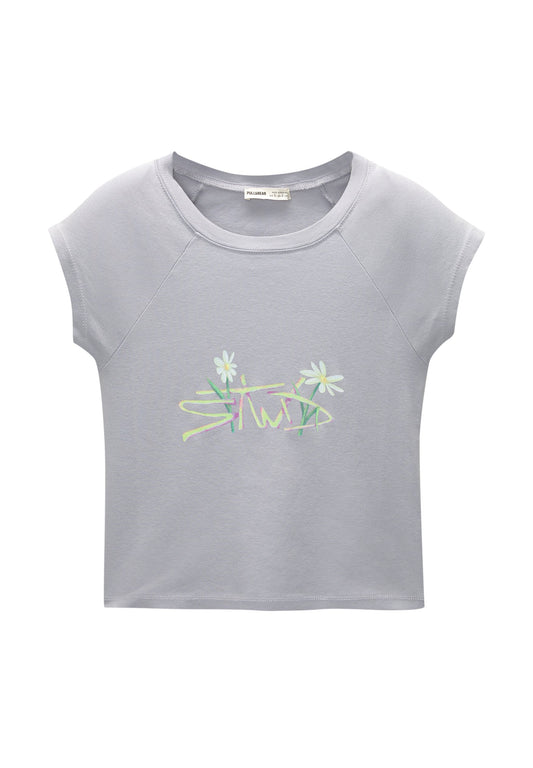 PULL&BEAR SLIM FIT STWD T shirt Light Grey (PUC21E16M-C12) Women