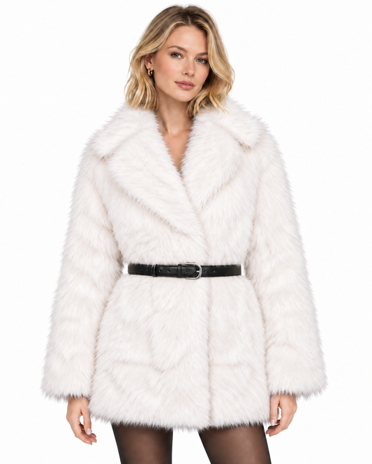DEBRANDE Women's Jacket FUTRO Z PASKIEM OFF-WHITE (10793) Women