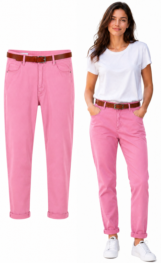 M.SARA TROUSERS JEANS BOYFRIEND HIGH WAIST + BELT (10402) Women