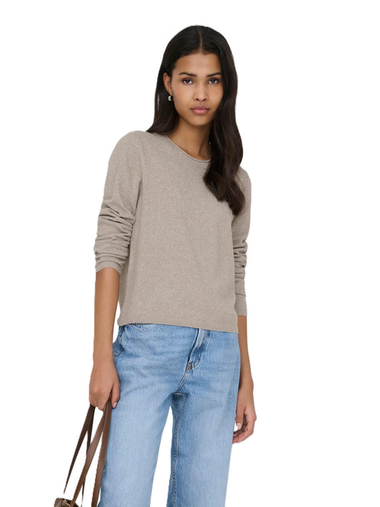 ONLY CIENKI SWETEREK / Blouse Women's ONLLOYAL LS ONECK PULLOVER KNT NCA BEIGE/MELANGE (9890) Women